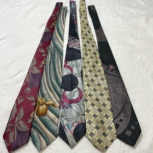Bundle Vintage Floral Striped Floral Multi Colored Silk Ties